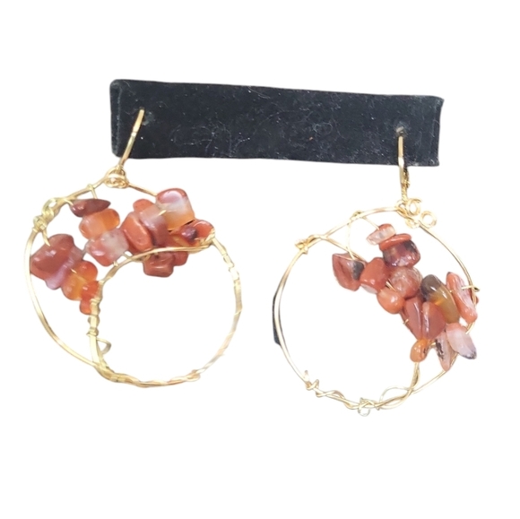 14K Gold Tree Of Life Hoop Huggie Hoop Earring Carnelian - Picture 4 of 4